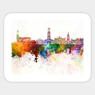 Bruges skyline in watercolor background Sticker